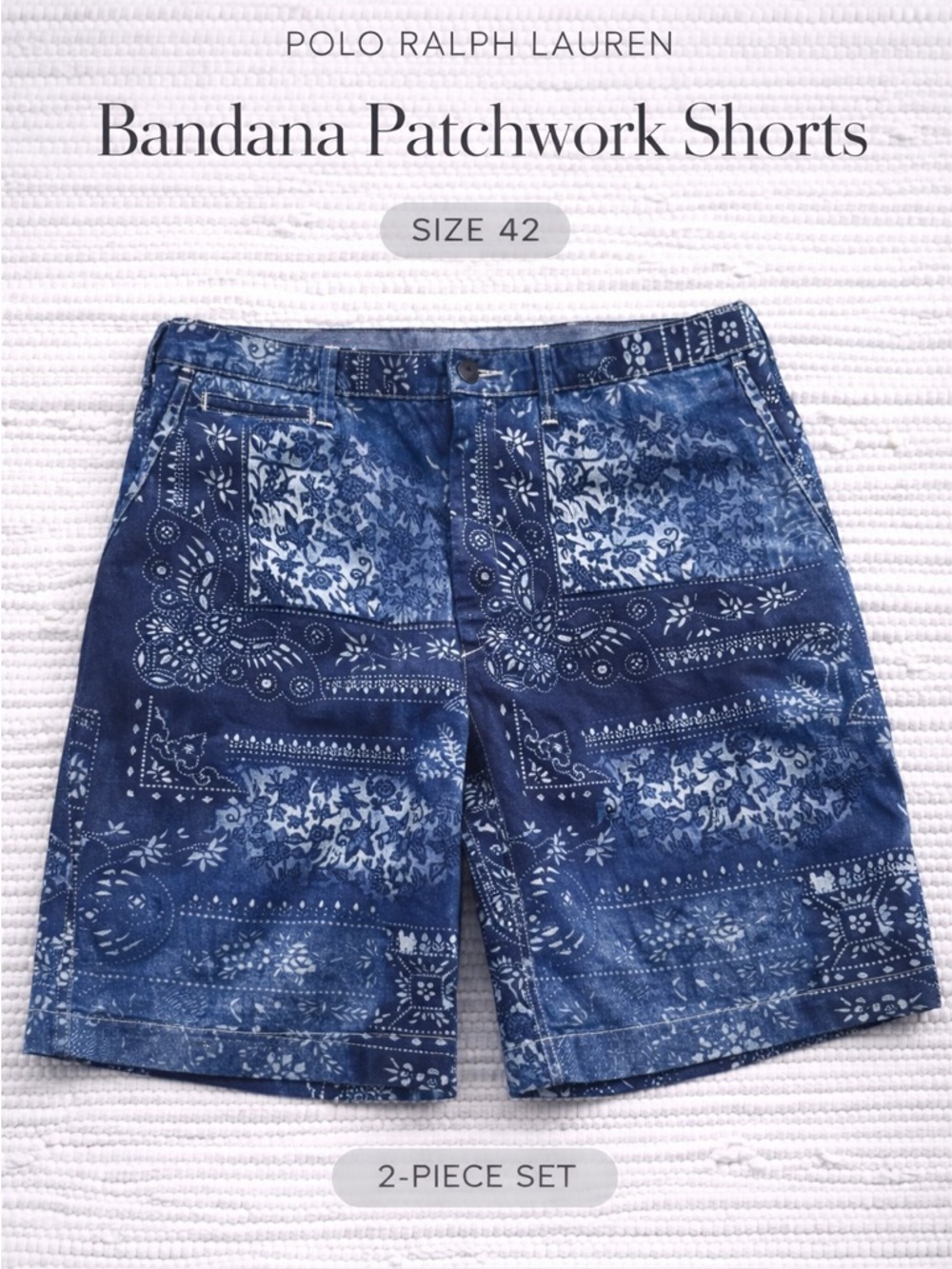 Polo Ralph Lauren Patchwork Bandana Shorts Size 42 Blue Denim